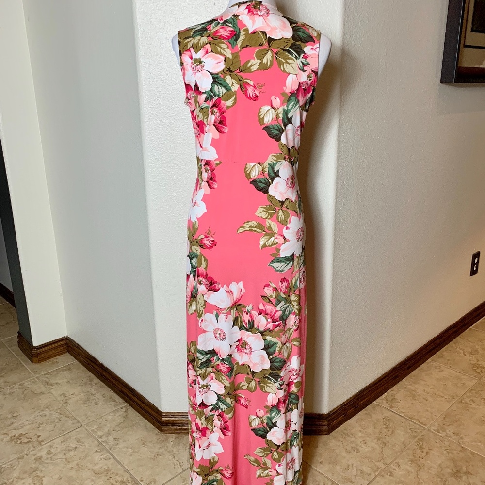 IMAN Pink Tropical Print Twist Front Maxi Dress Size Small - Picture 6 of 9